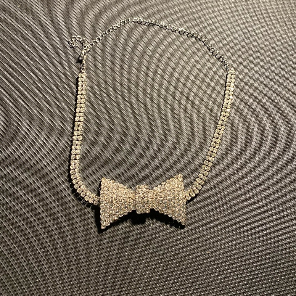 Rhinestone Bow Tie Choker Necklace